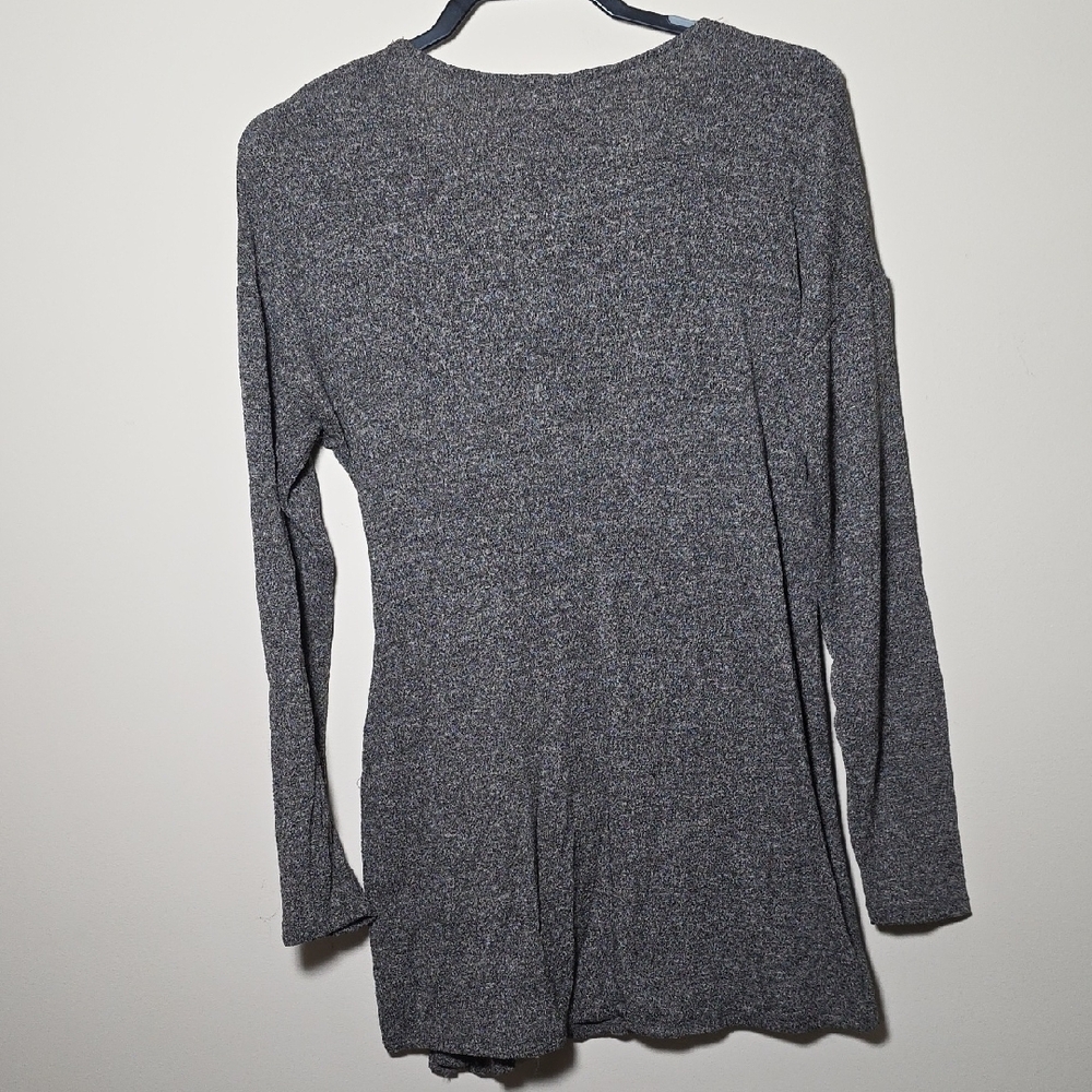 Lush Heathered Taupe Knit Wrap Dress Long Sleeve Tie Waist Mini - Picture 4 of 5